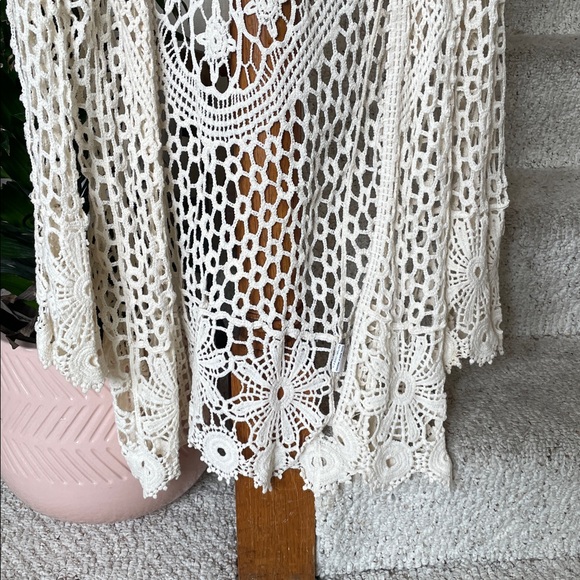 Rebellion Cream Boho Crochet Long sleeve Sweater Cardigan - Picture 3 of 11